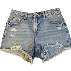 Refuge Denim Chelsea High Rise Vintage Distressed Jean Shorts Light Wash Size 03